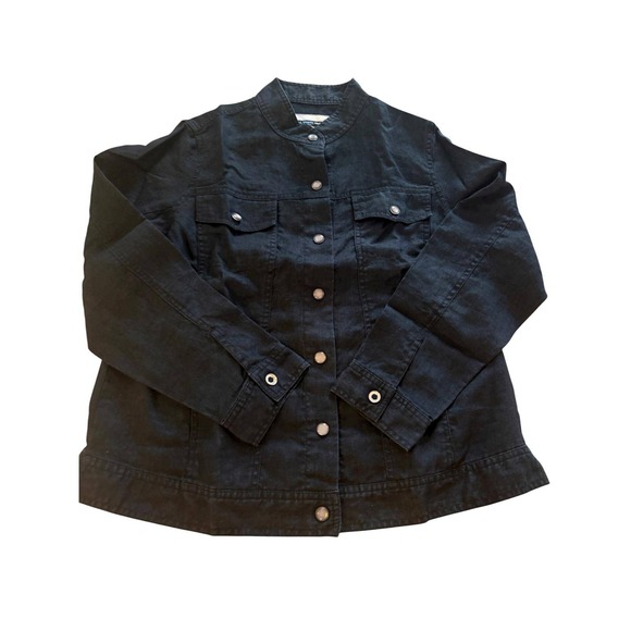 Saint Tropez West Jackets & Blazers - Saint Tropez West 100% Linen Black‎ Snap Front Jacket - Women's Size X
